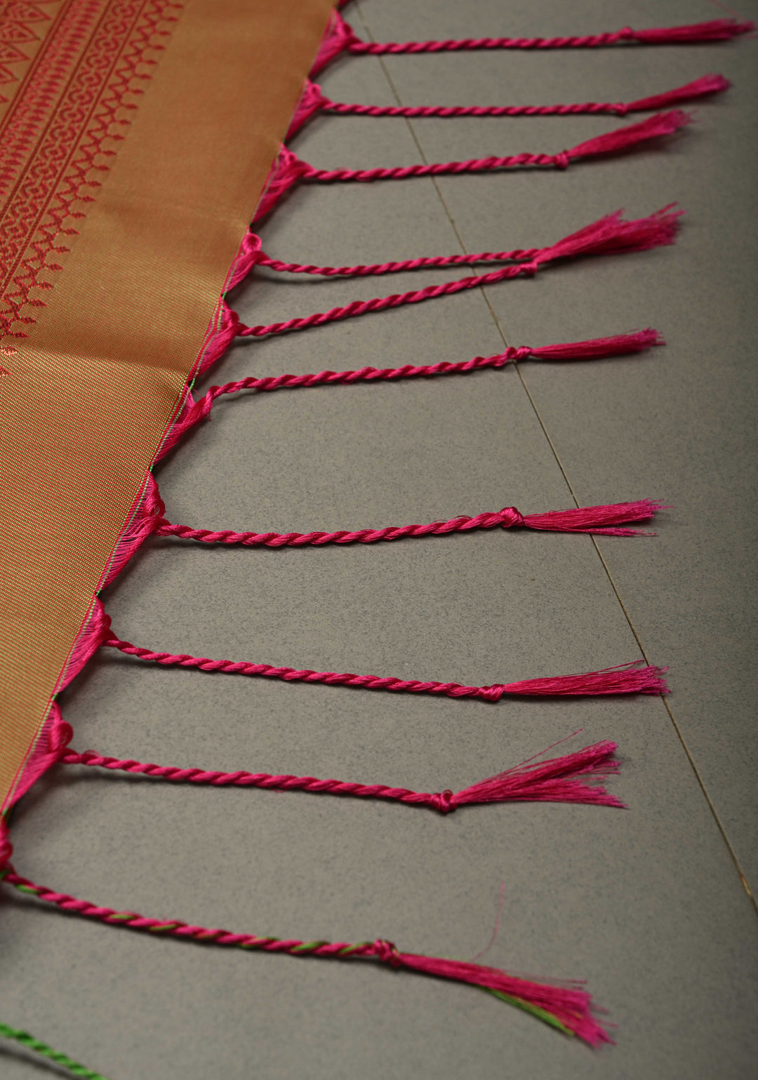 Amaranth Kanchi Semi Silk Saree with Meenakari Mandala Buttas and Contrast Zari Border | SHOBITAM