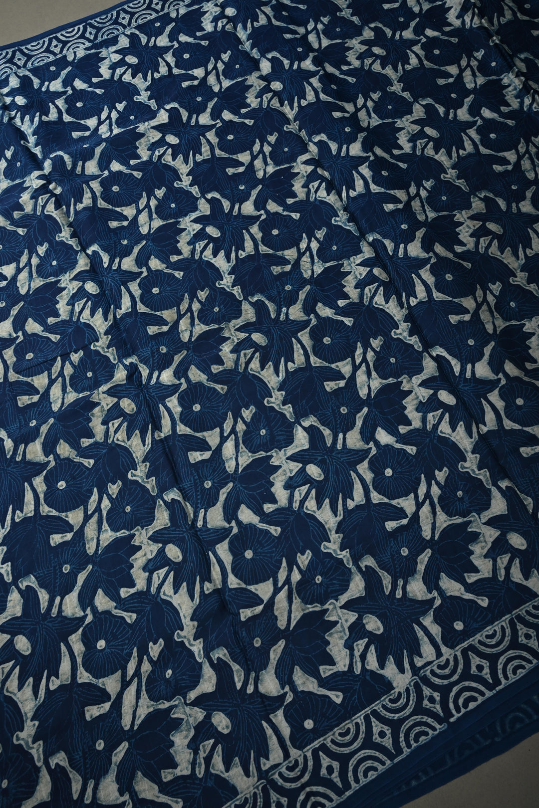 Indigo Modal Silk Saree with Bagru Hand Block Print and Border | SHOBITAM