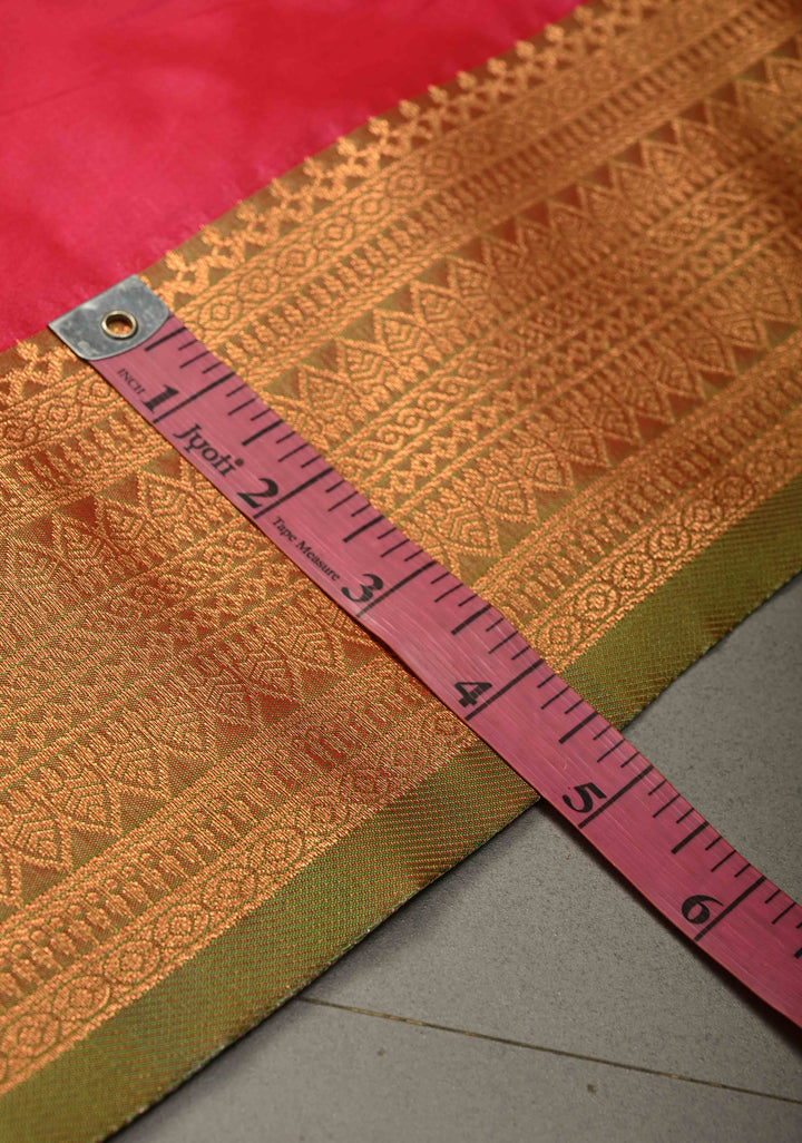 Amaranth Kanchi Semi Silk Saree with Meenakari Mandala Buttas and Contrast Zari Border | SHOBITAM