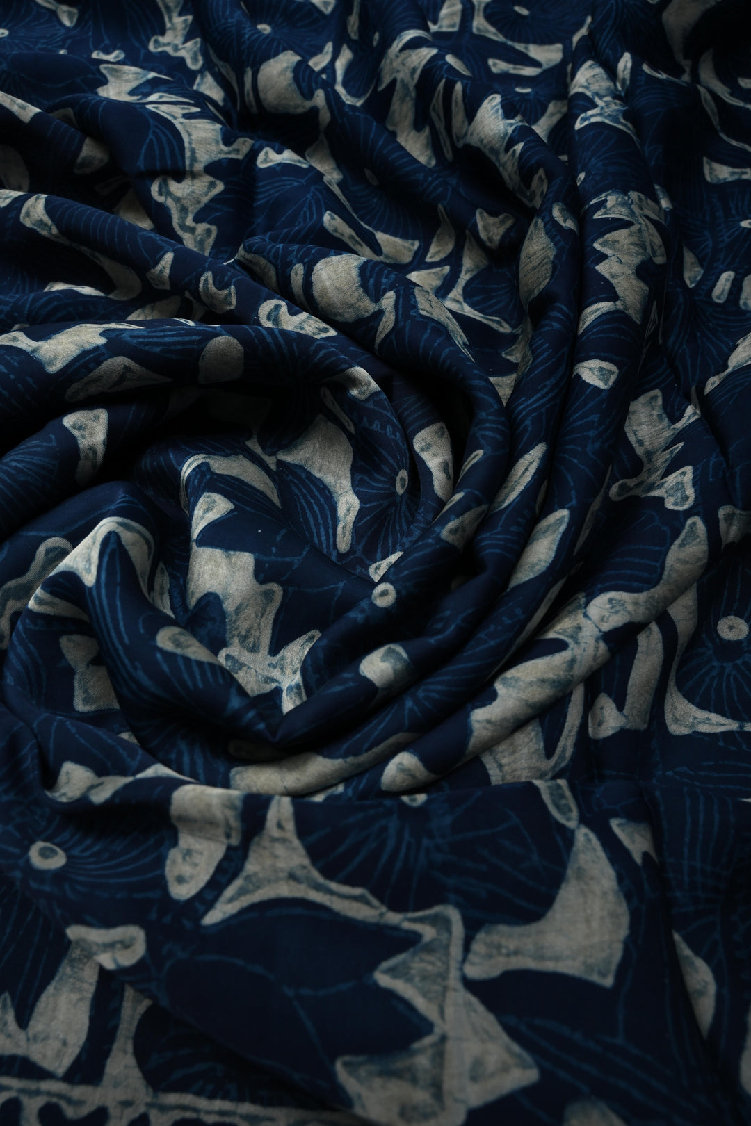 Indigo Modal Silk Saree with Bagru Hand Block Print and Border | SHOBITAM