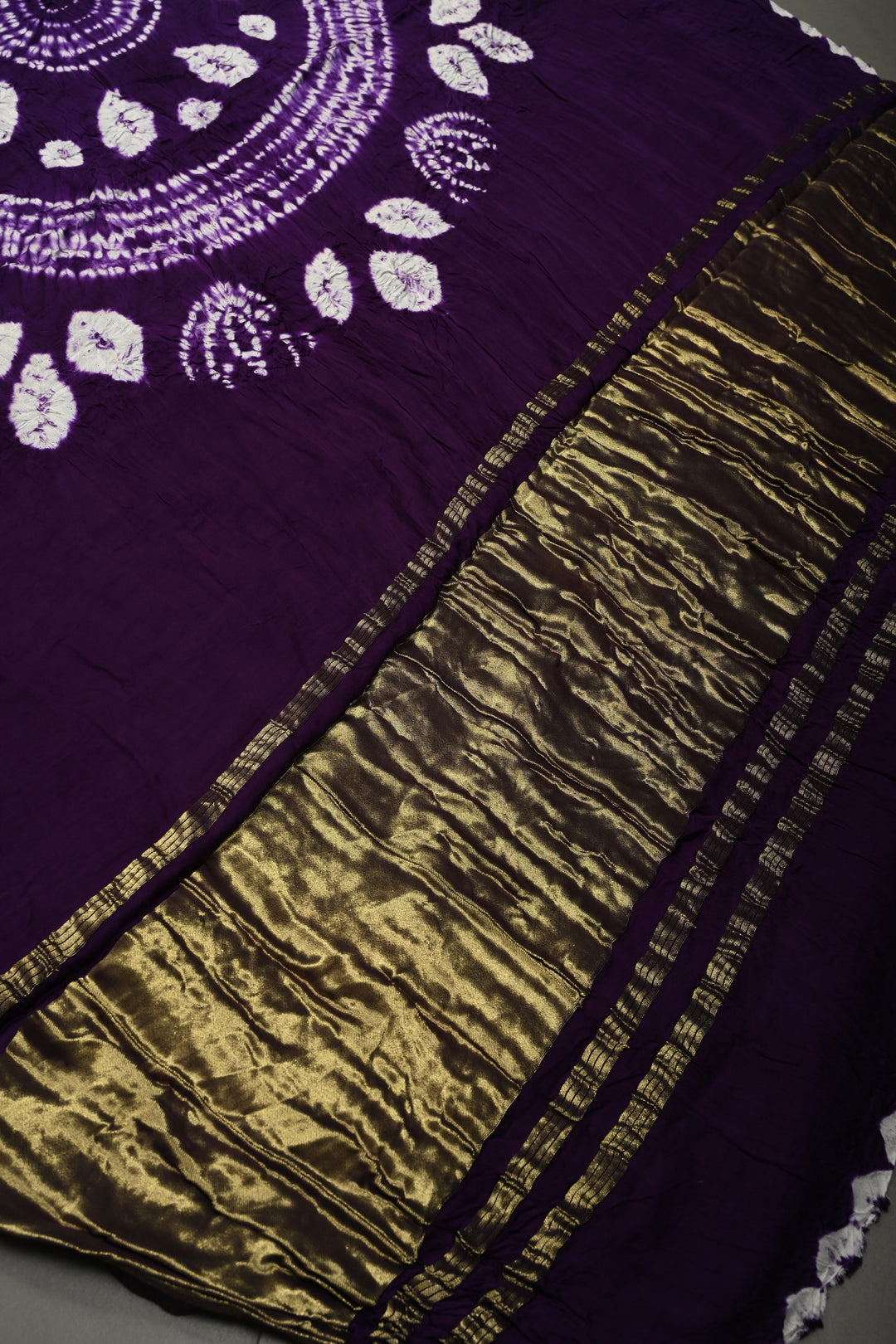Hand Shibori Dye on Grape Purple Modal Silk Saree with Crushed Pallu