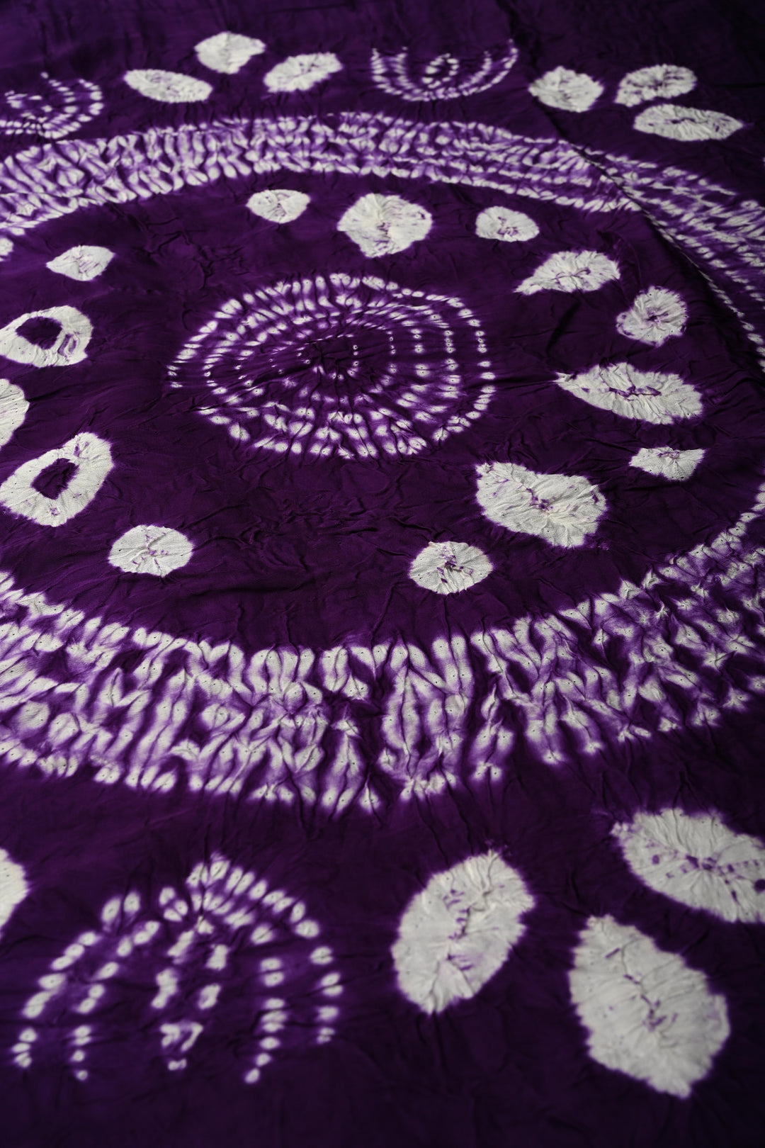 Hand Shibori Dye on Grape Purple Modal Silk Saree with Crushed Pallu