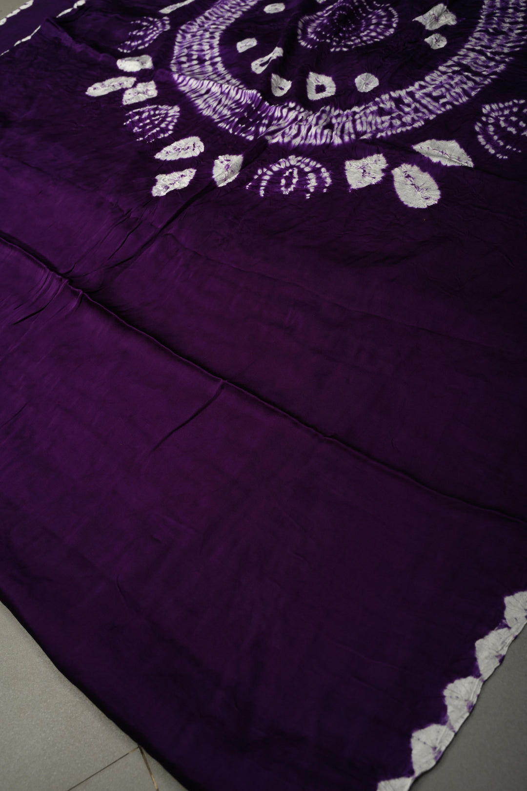 Hand Shibori Dye on Grape Purple Modal Silk Saree with Crushed Pallu