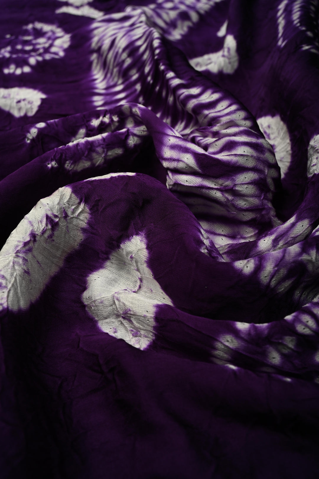Hand Shibori Dye on Grape Purple Modal Silk Saree with Crushed Pallu