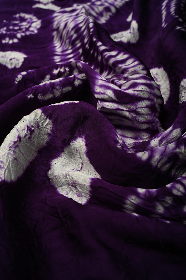 Hand Shibori Dye on Grape Purple Modal Silk Saree with Crushed Pallu