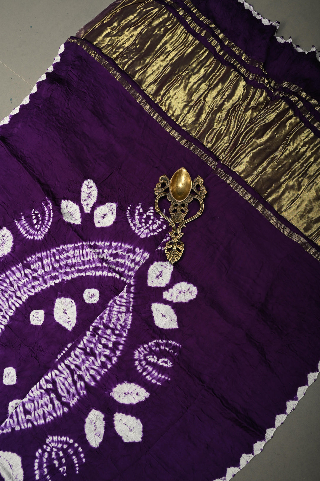 Hand Shibori Dye on Grape Purple Modal Silk Saree with Crushed Pallu
