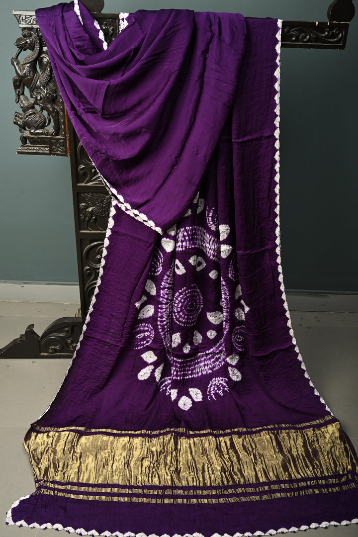Hand Shibori Dye on Grape Purple Modal Silk Saree with Crushed Pallu