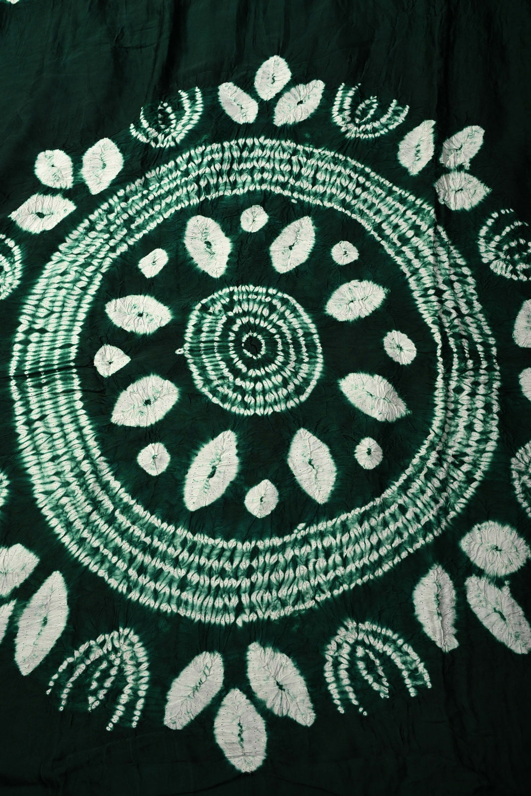 Bottle Green Modal Silk Saree with Lagda Patta and Hand Shibori Mandala Pallu | SHOBITAM