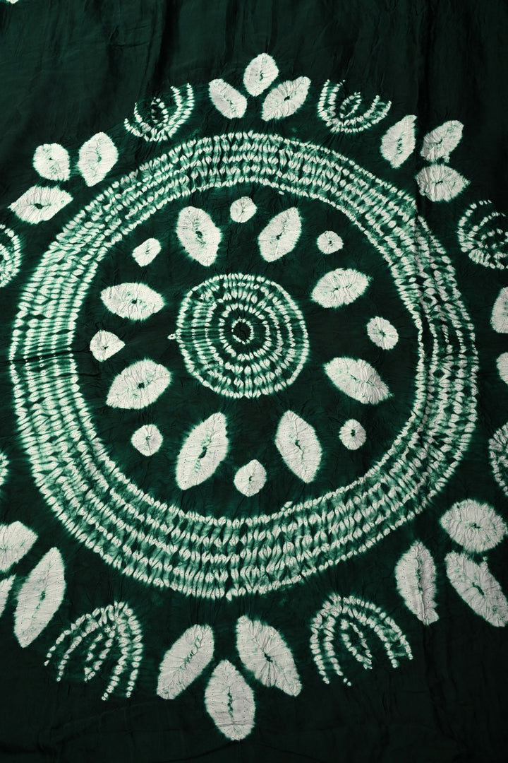 Bottle Green Modal Silk Saree with Lagda Patta and Hand Shibori Mandala Pallu | SHOBITAM