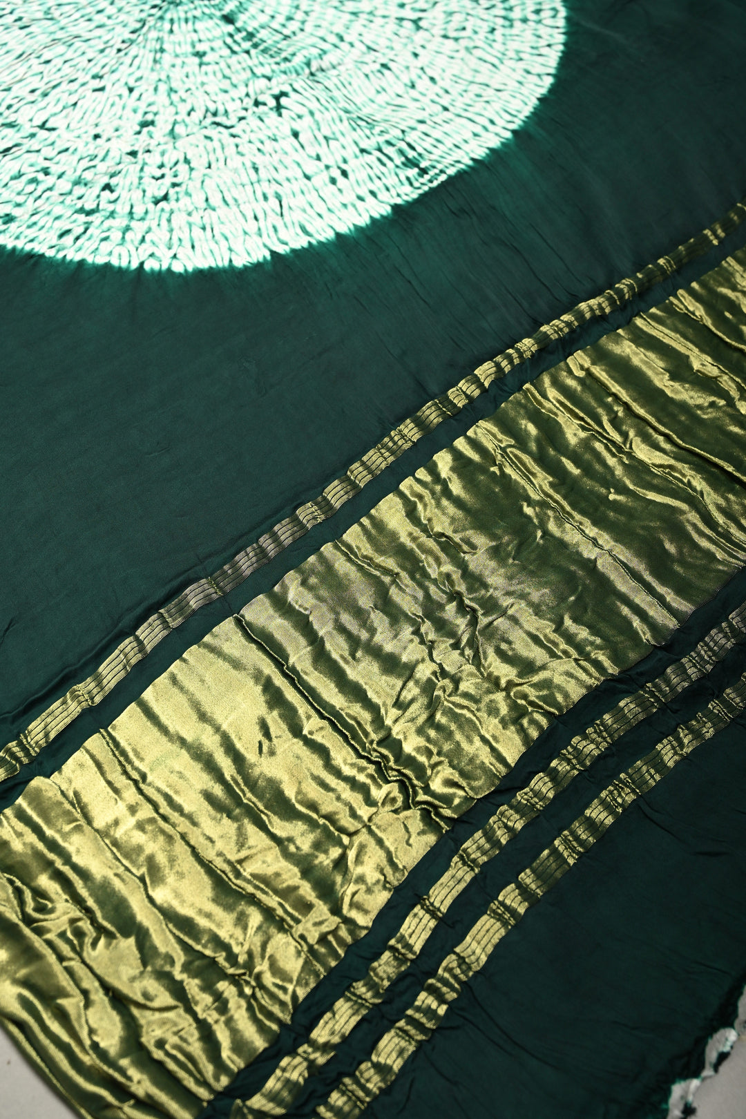 Hand Shibori Dye on Dark Green Modal Silk Saree withlagda Zari Pallu | SHOBITAM