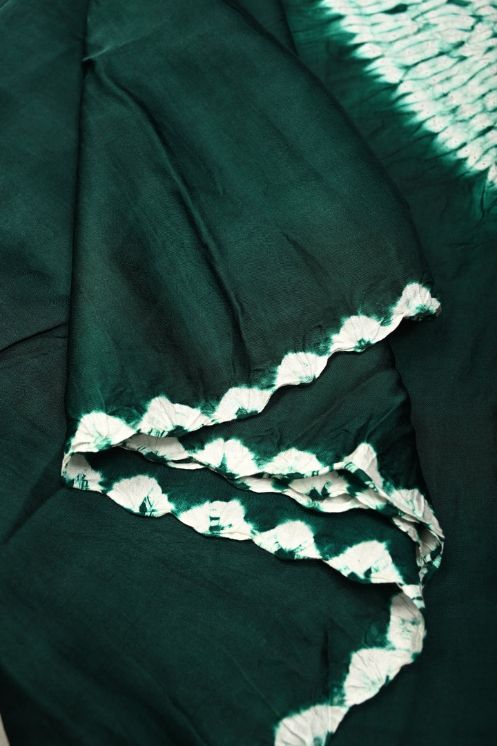 Hand Shibori Dye on Dark Green Modal Silk Saree withlagda Zari Pallu | SHOBITAM