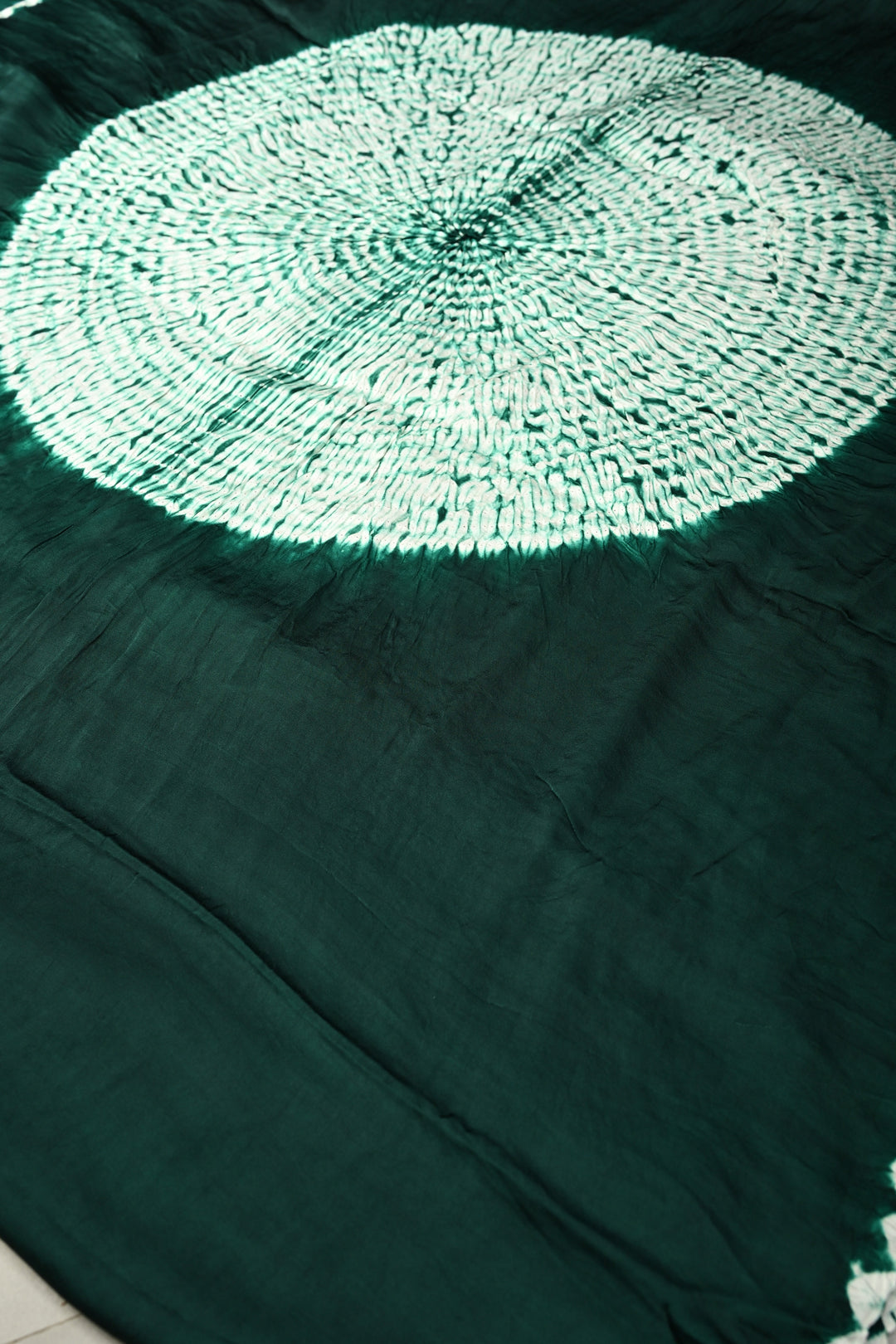 Hand Shibori Dye on Dark Green Modal Silk Saree withlagda Zari Pallu | SHOBITAM