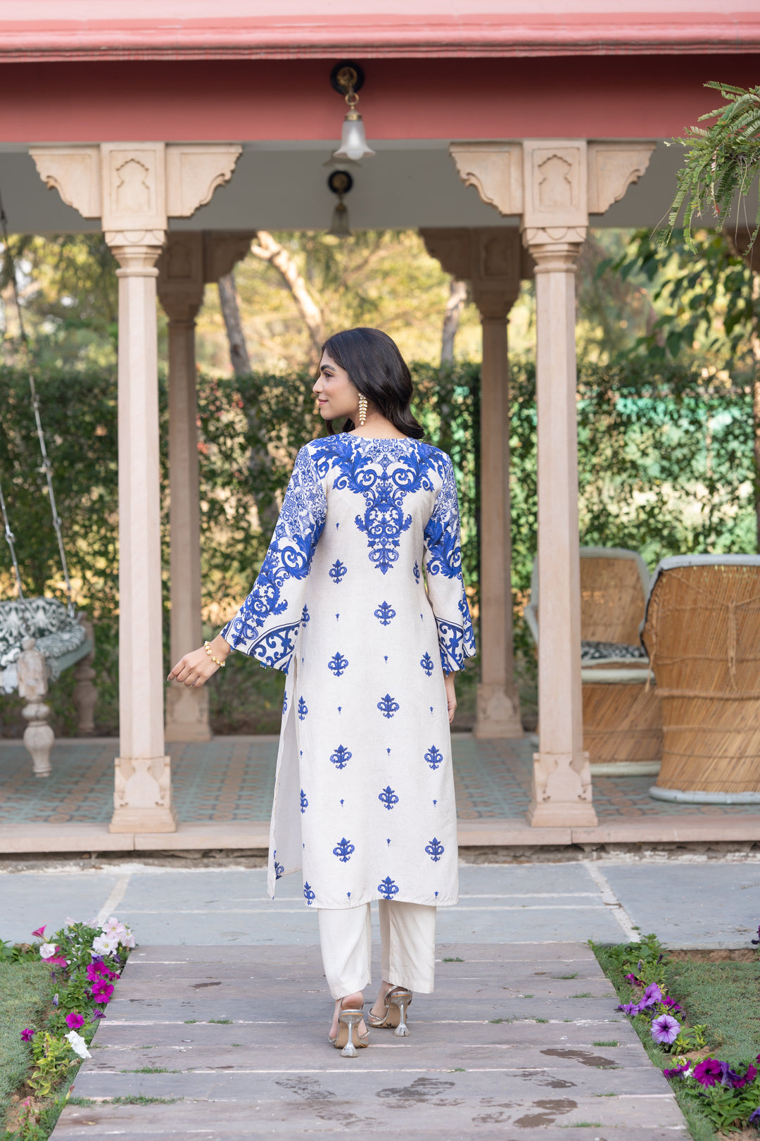 Off White with Blue Buti Print Muslin Kurta Set- SET OF-2 | SHOBITAM