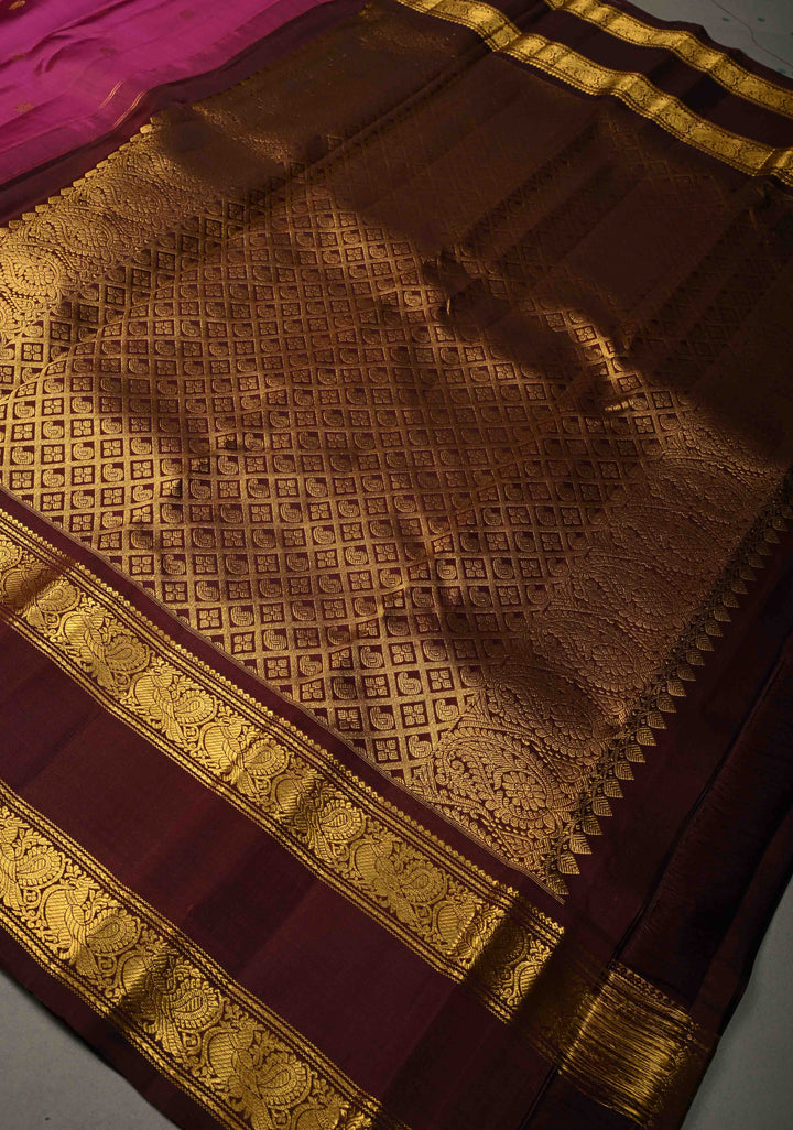 Vadamalli Gadwal Silk Saree with Zari Buttas and Contrast Rettaipet Zari Border | SILK MARK CERTIFIED | SHOBITAM