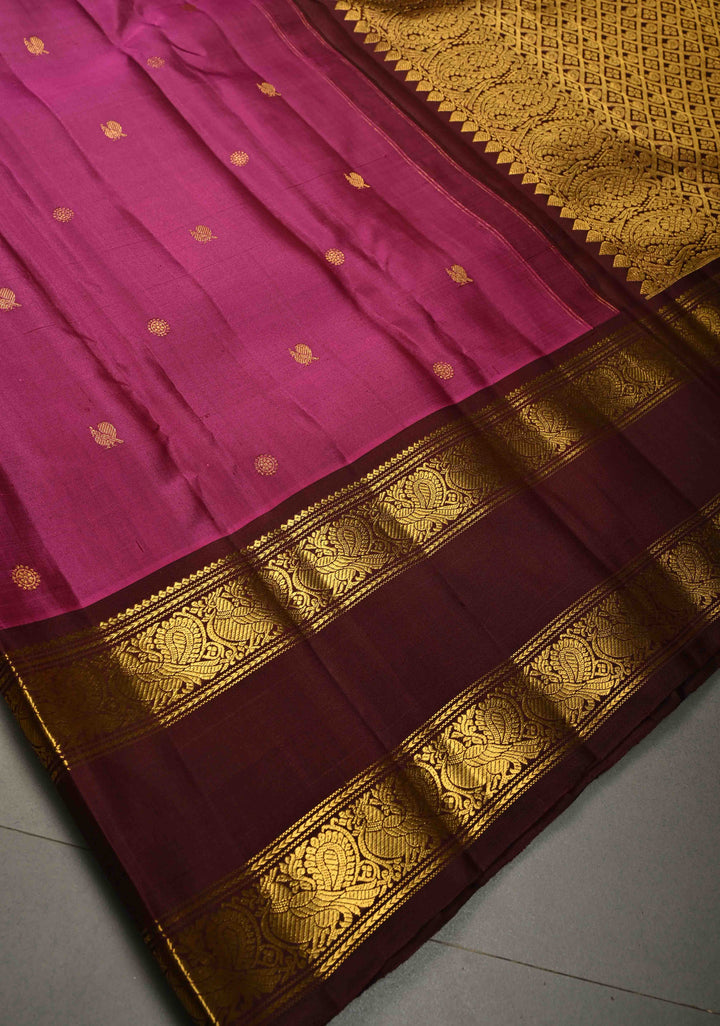 Vadamalli Gadwal Silk Saree with Zari Buttas and Contrast Rettaipet Zari Border | SILK MARK CERTIFIED | SHOBITAM
