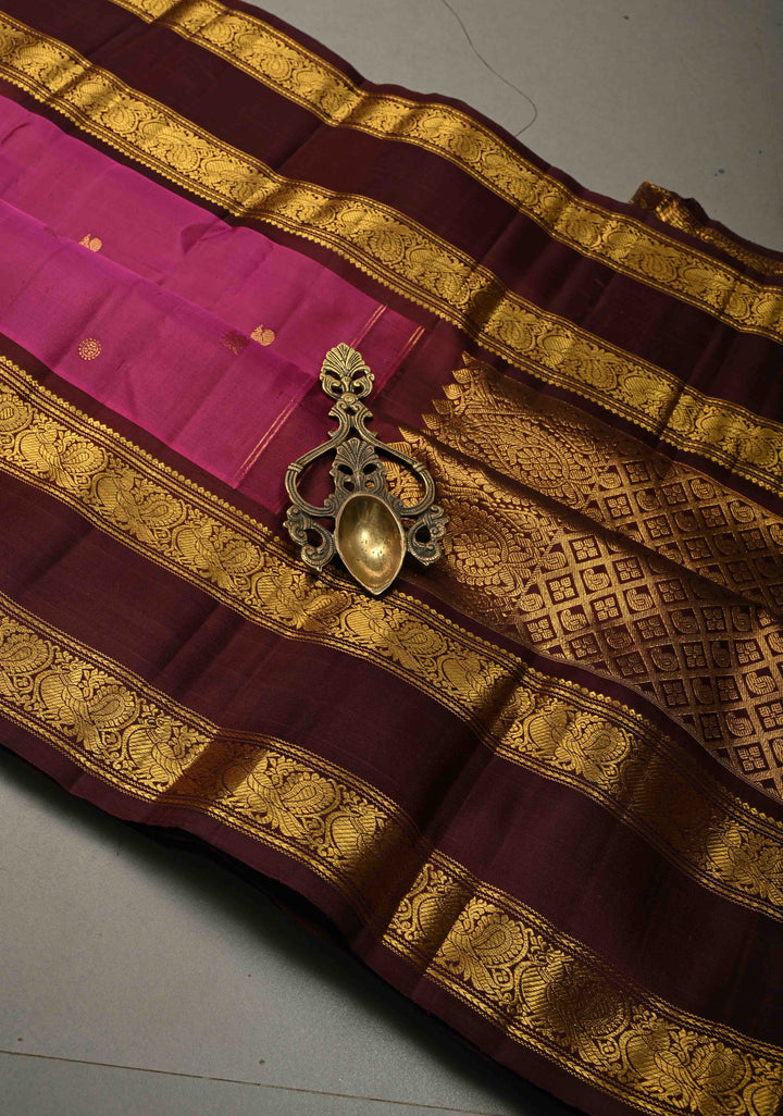 Vadamalli Gadwal Silk Saree with Zari Buttas and Contrast Rettaipet Zari Border | SILK MARK CERTIFIED | SHOBITAM