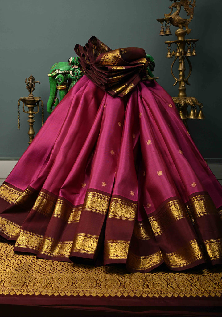 Vadamalli Gadwal Silk Saree with Zari Buttas and Contrast Rettaipet Zari Border | SILK MARK CERTIFIED | SHOBITAM