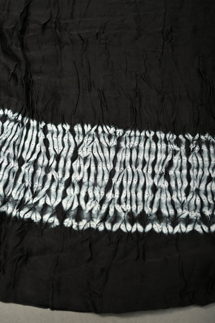 Black Modal Silk Saree with Lagda Patta and Hand Shibori Mandala Pallu | SHOBITAM