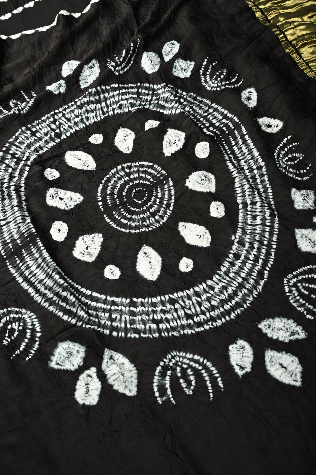 Black Modal Silk Saree with Lagda Patta and Hand Shibori Mandala Pallu | SHOBITAM