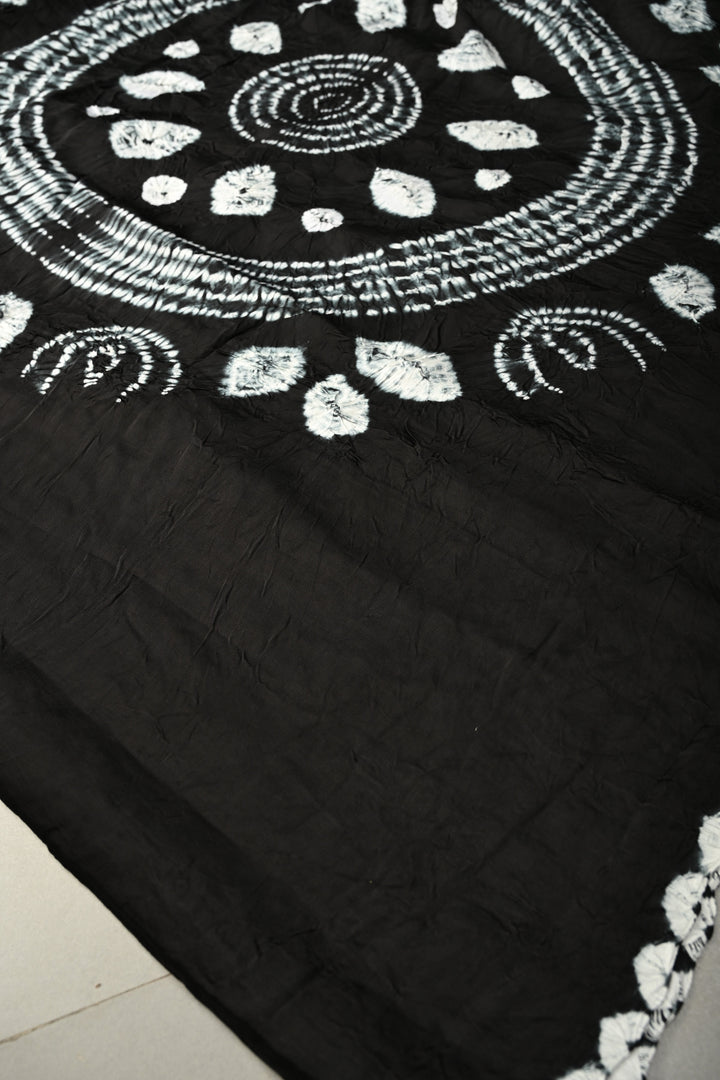 Black Modal Silk Saree with Lagda Patta and Hand Shibori Mandala Pallu | SHOBITAM