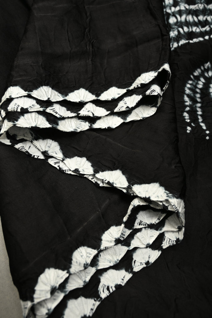 Black Modal Silk Saree with Lagda Patta and Hand Shibori Mandala Pallu | SHOBITAM