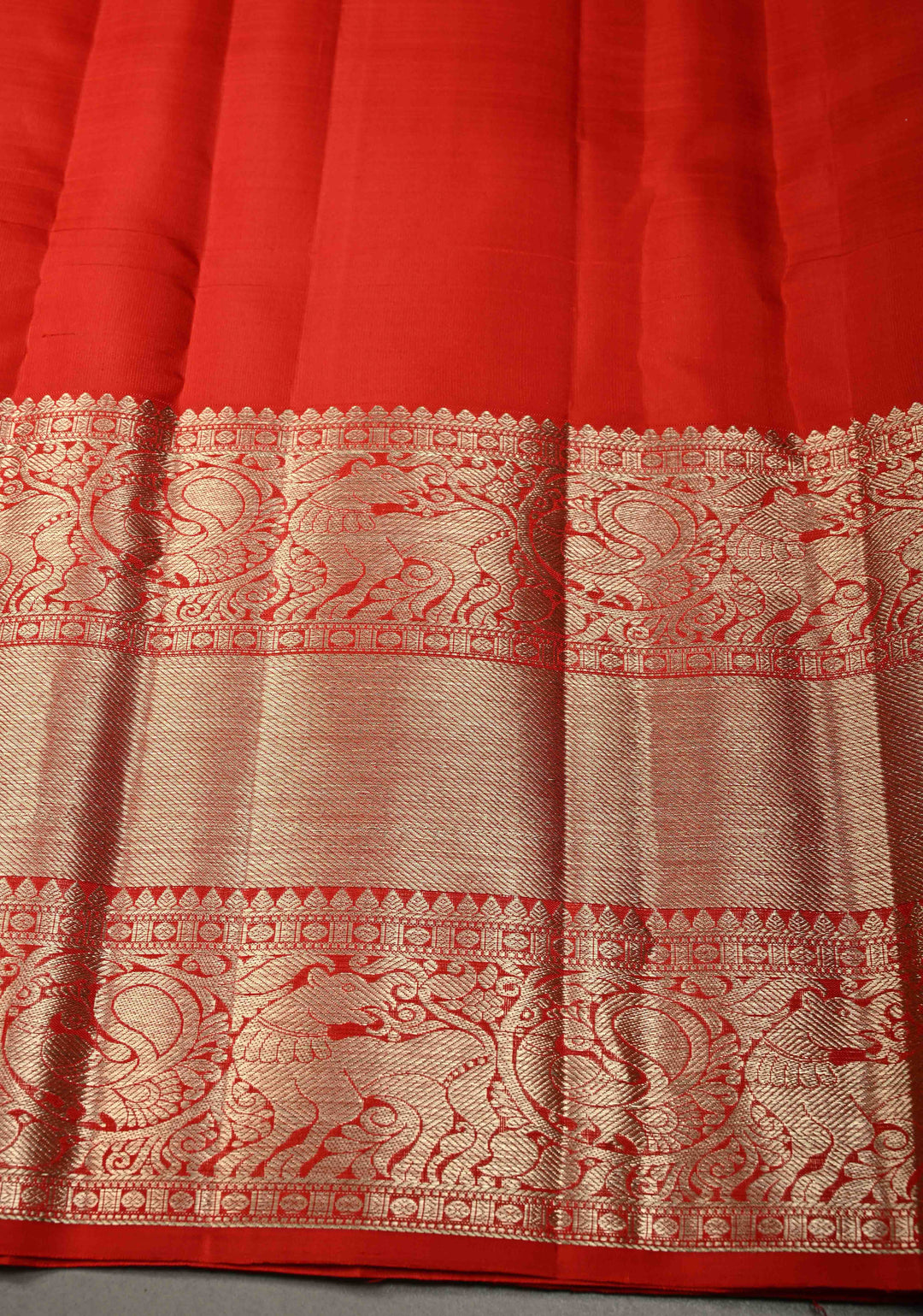 Vermilion Red Zari Checks on Kanjivaram Silk Saree with Meenakari Buttas and Zari Border | SILK MARK CERTIFIED