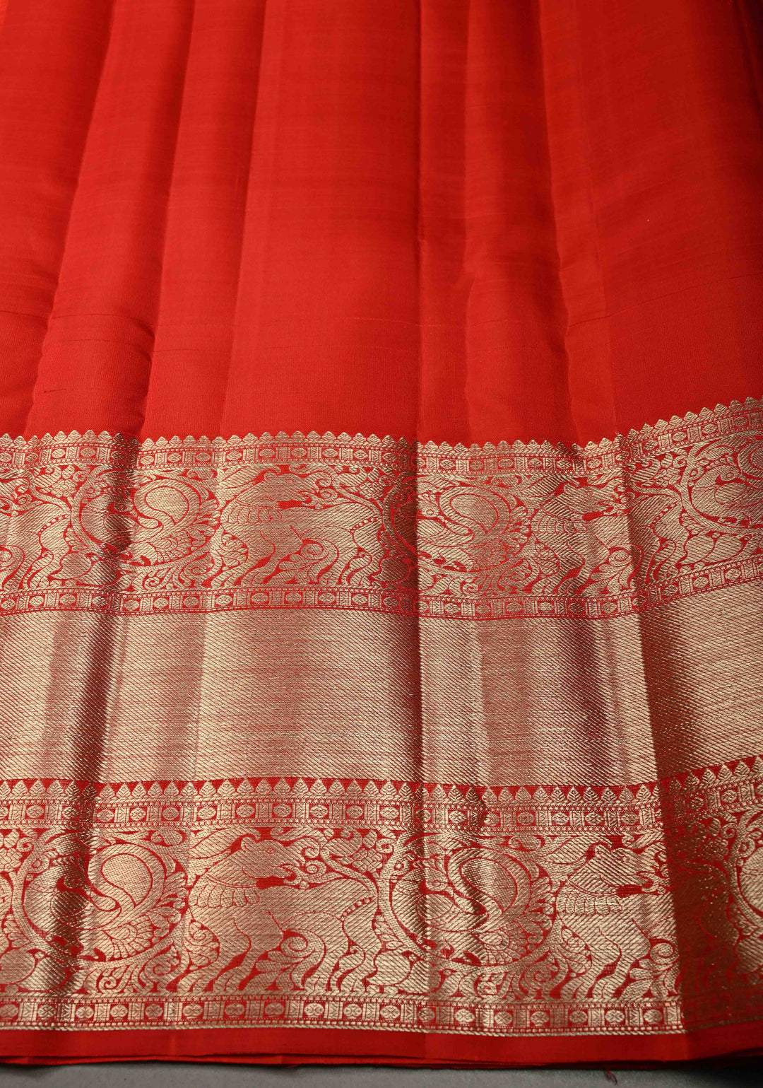 Vermilion Red Zari Checks on Kanjivaram Silk Saree with Meenakari Buttas and Zari Border | SILK MARK CERTIFIED