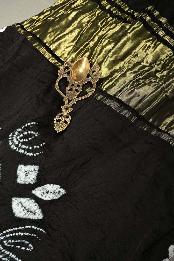Black Modal Silk Saree with Lagda Patta and Hand Shibori Mandala Pallu | SHOBITAM