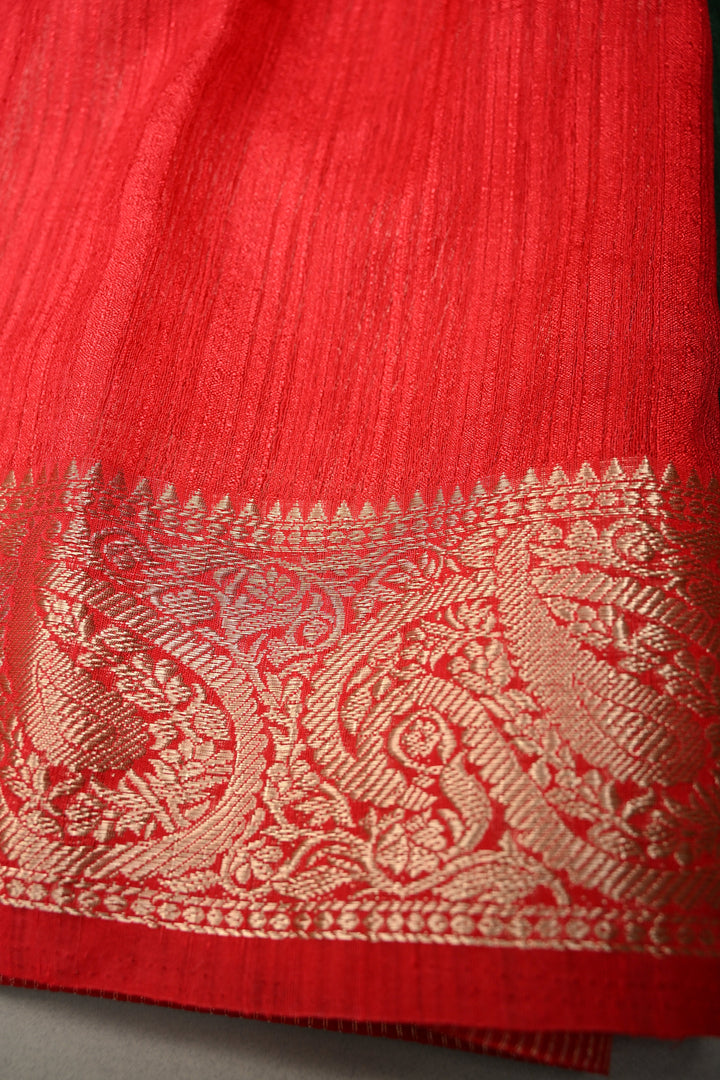 Bottle Green Semi Tussar Saree with Contrast Zari Border | SHOBITAM
