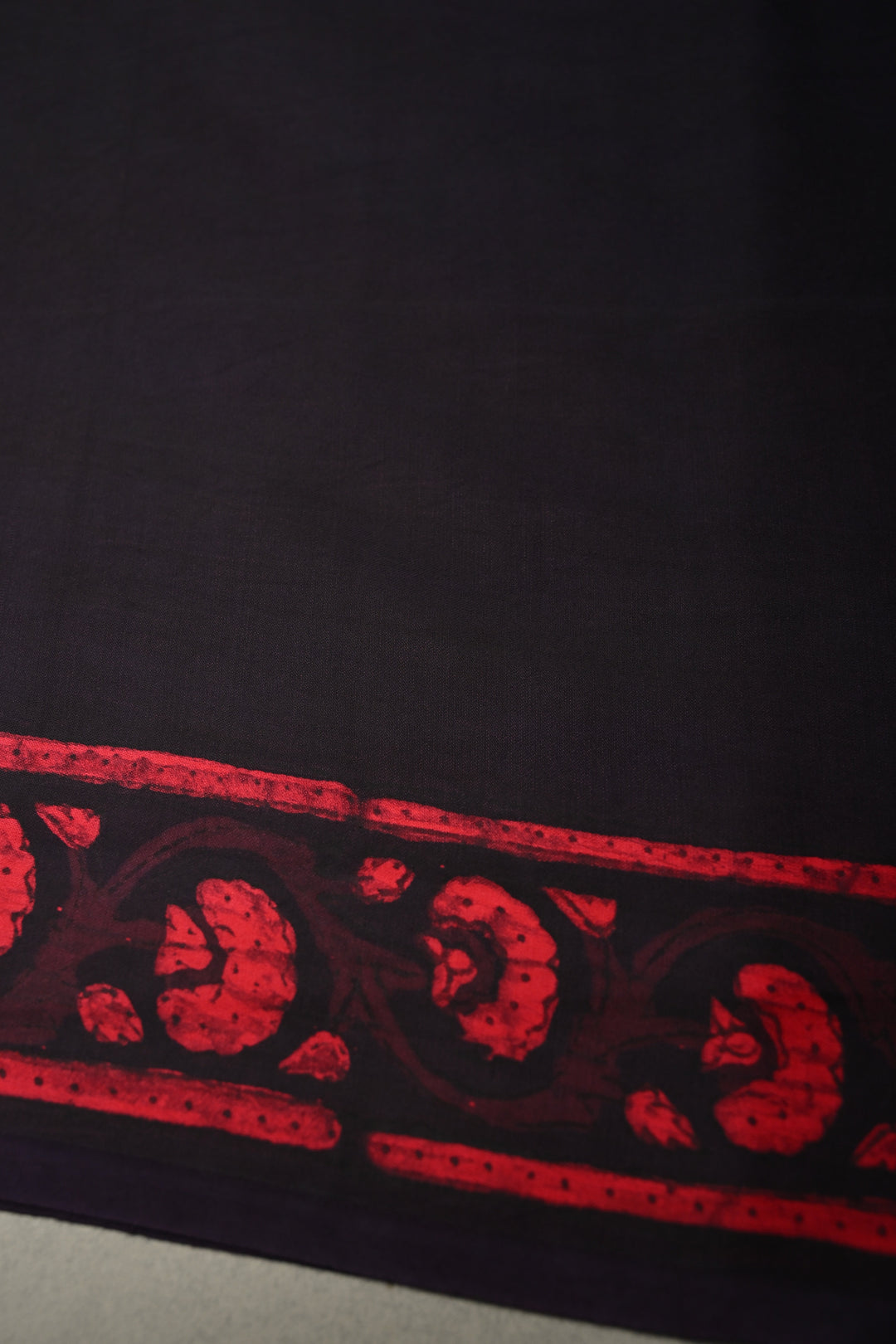 Black and Red Shaded Modal Silk Saree with Hand Block Print | SHOBITAM