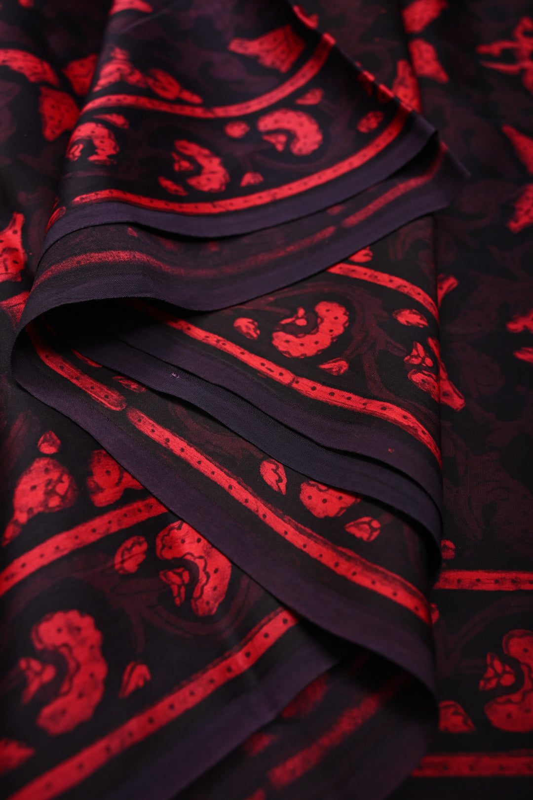 Black and Red Shaded Modal Silk Saree with Hand Block Print | SHOBITAM