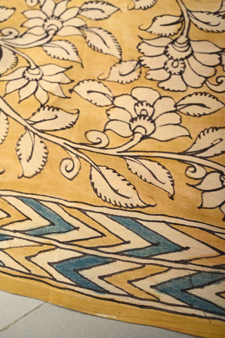 Maroon Modal Silk Saree with Authentic Pen Kalamkari Shaded Floral Design | SHOBITAM