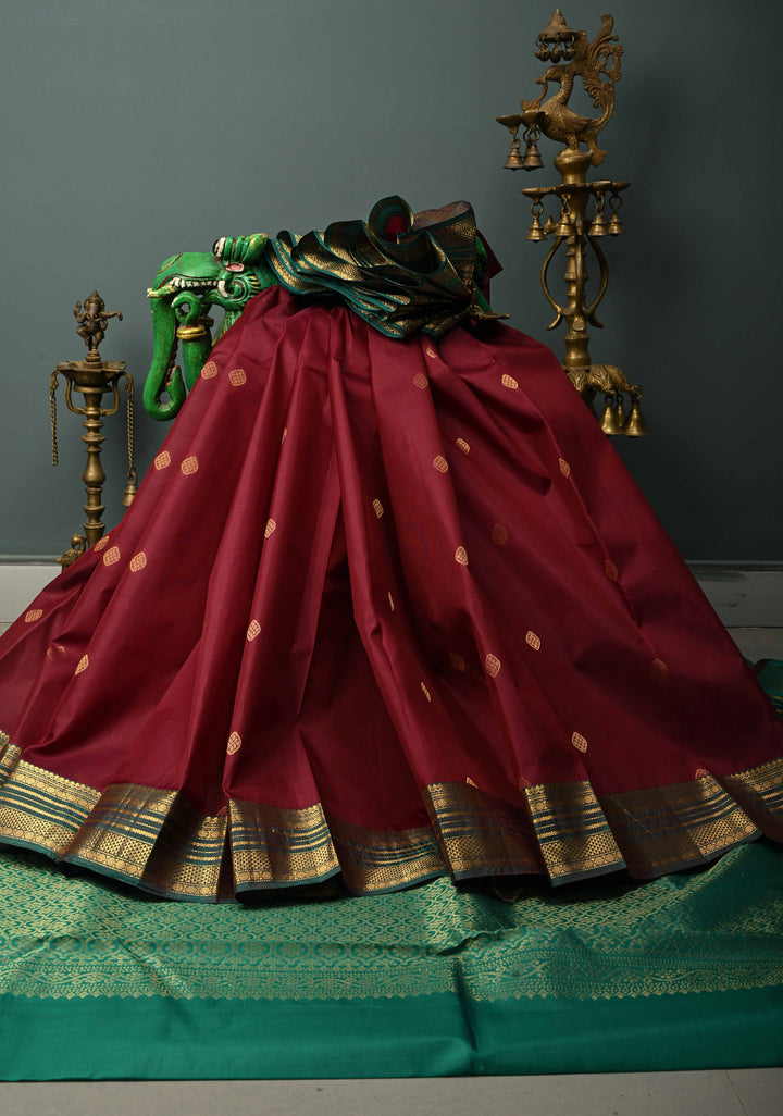 Kanchana Pure Kanjivaram Soft Silk Saree with Zari Buttas and Contrast Korvai Zari Border | SILK MARK CERTIFIED | SHOBITAM