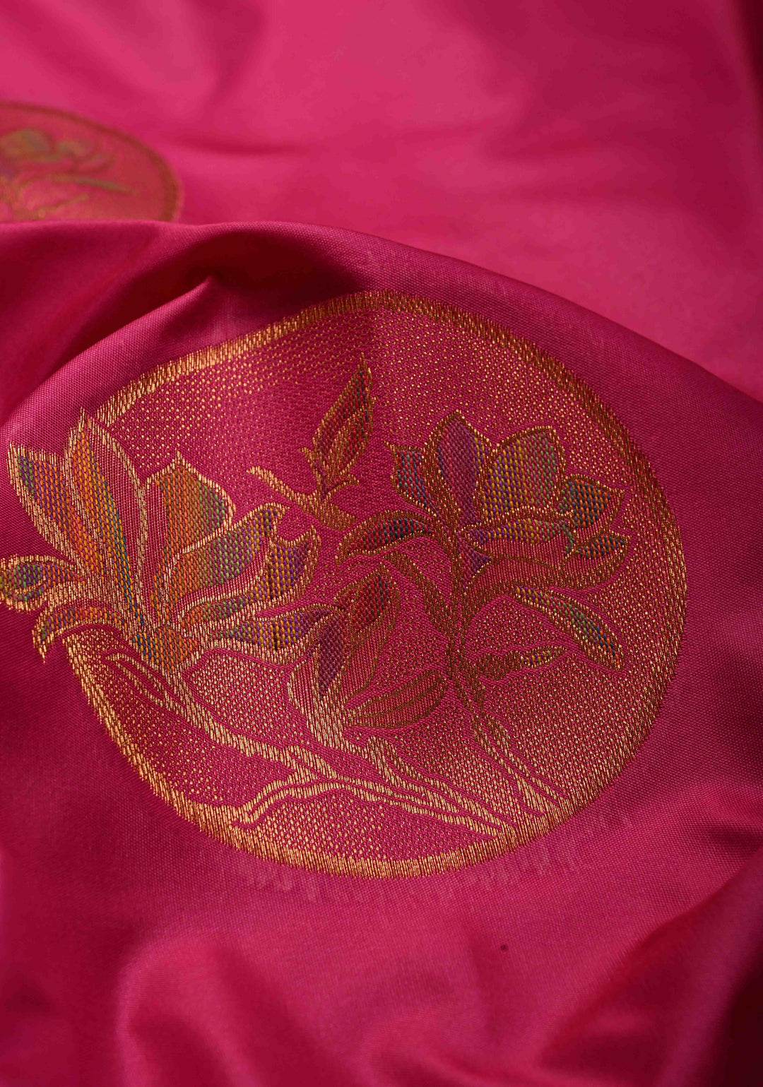 Hot Pink Kanchi Semi Silk Saree with Meenakari Mandala Buttas and Contrast Zari Border | SHOBITAM