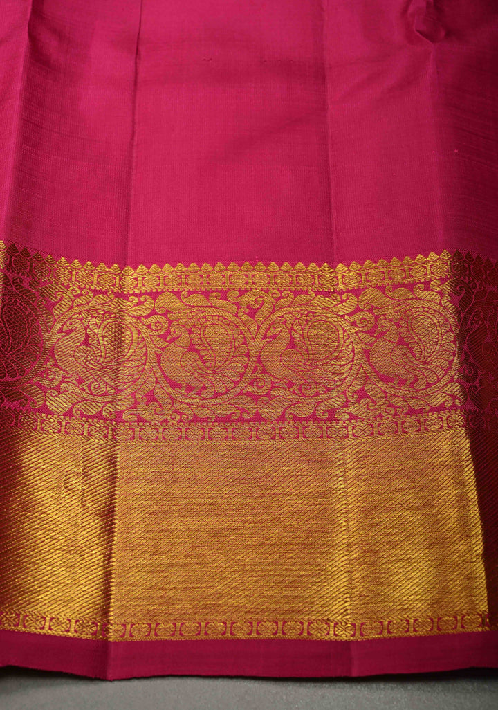Purple-Pink Dual tone Self Brocade on Kanjivaram Pure Silk Saree with Zari Buttas and Zari Border | SILK MARK CERTIFIED | SHOBITAM
