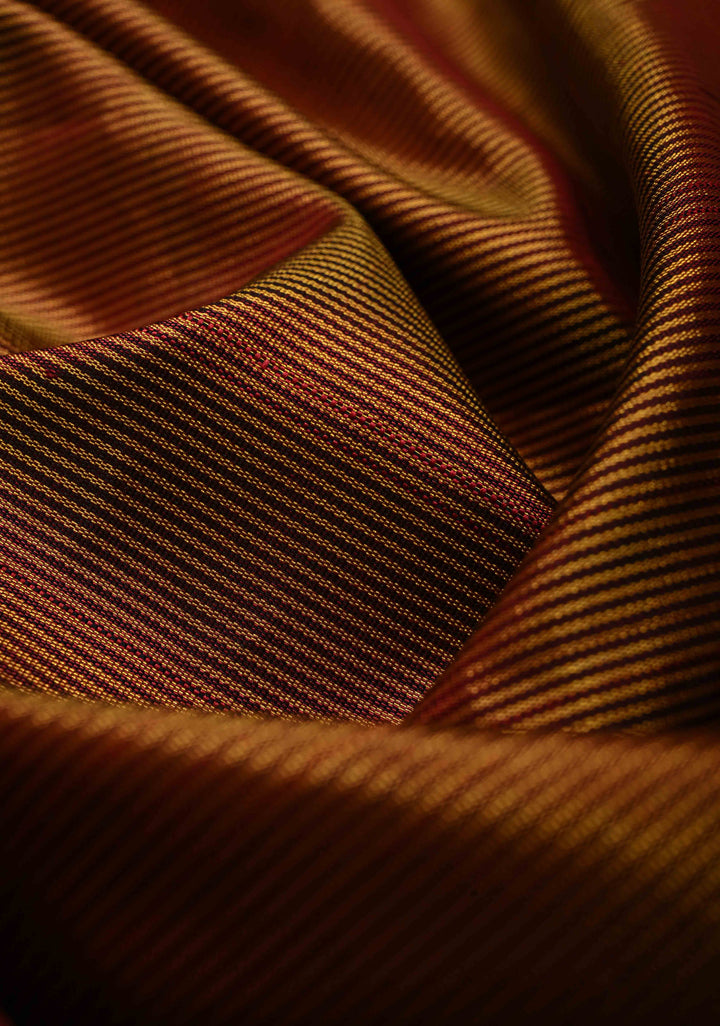 Honey-Brown Pure Kanjivaram Silk Saree with Vairaoosi Zari Stripes Pattern and Temple Silver Zari Border | SILK MARK CERTIFIED | SHOBITAM