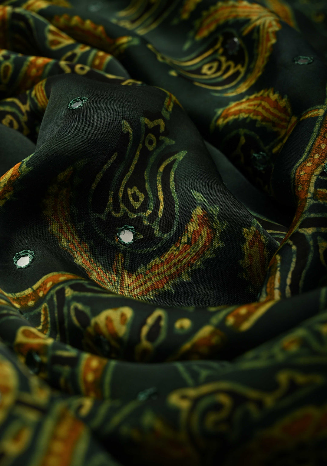 Blackish Brown Authentic Hand Block Print on Modal Silk Saree with Tikki Hand Embellished and Minimal Border | SHOBITAM