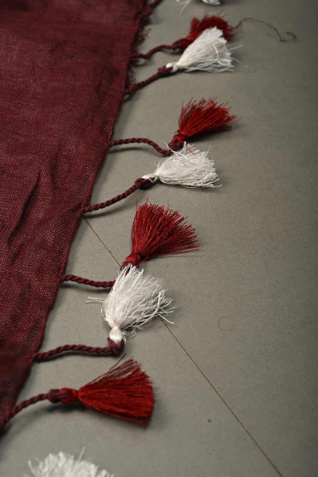 Maroon Linen Saree with Silver Zari Border | SHOBITAM