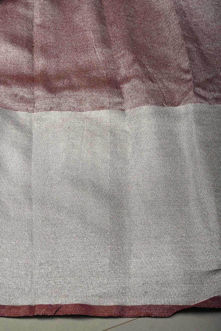 Maroon Linen Saree with Silver Zari Border | SHOBITAM