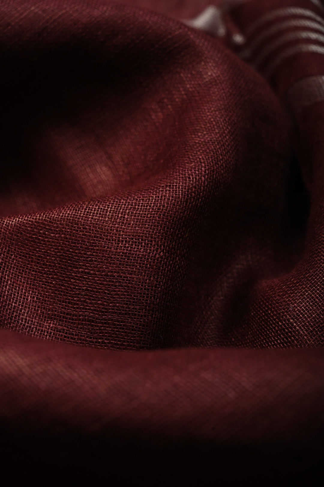 Maroon Linen Saree with Silver Zari Border | SHOBITAM