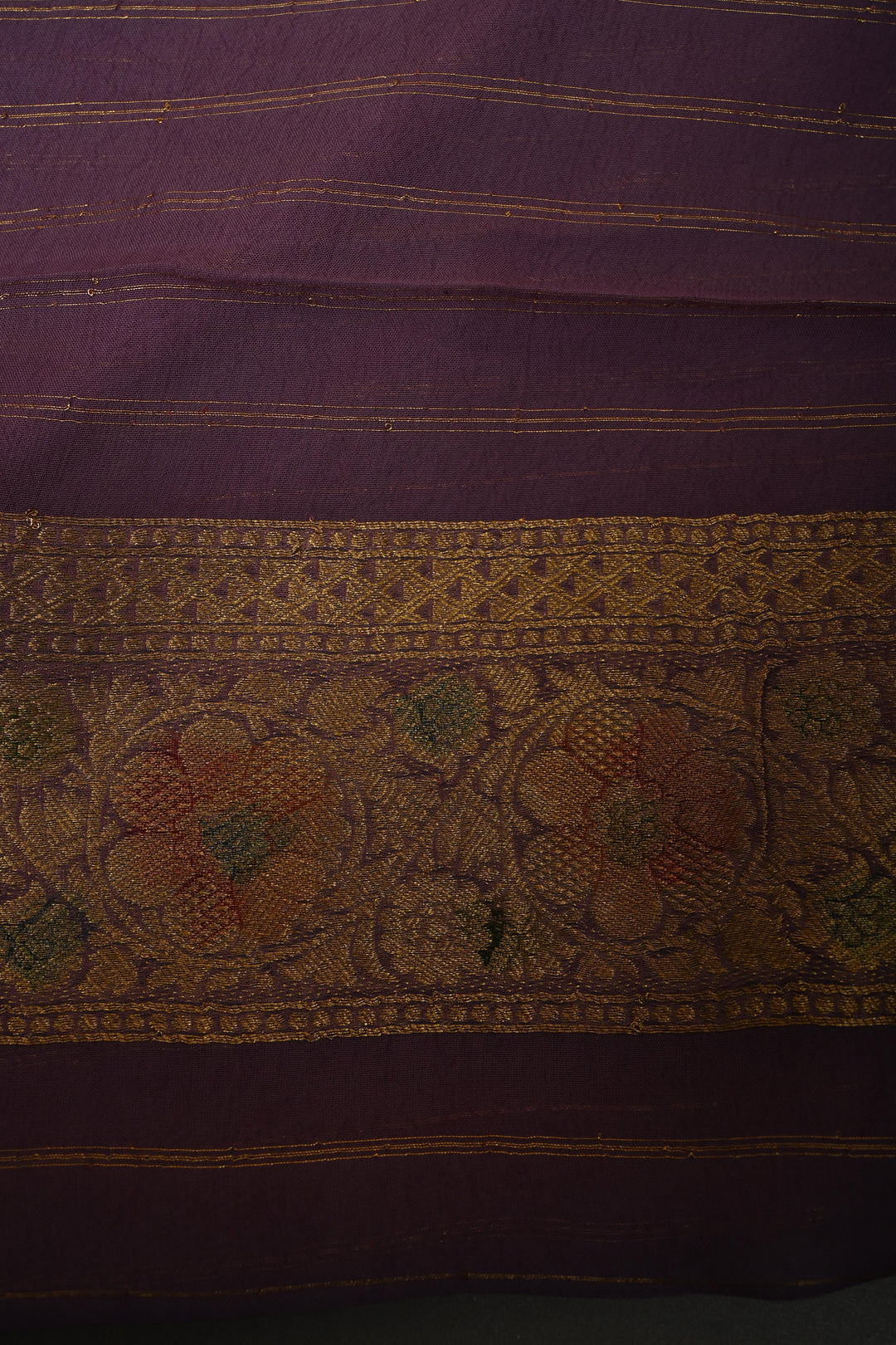 Multicolor Diagonal Pattern Zari Detailing on Vegan Viscose Georgette Saree with Rangkaat Style Brush Dye and Borders | SHOBITAM