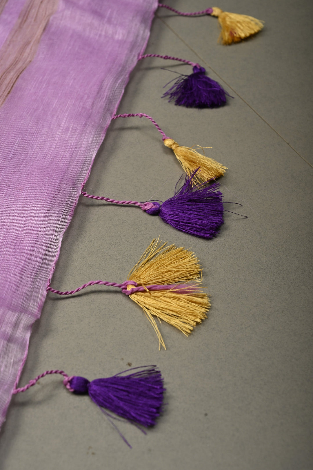Lavender Tone silk linen saree with white Parijaat Floral embroidery and Zari Border | SHOBITAM