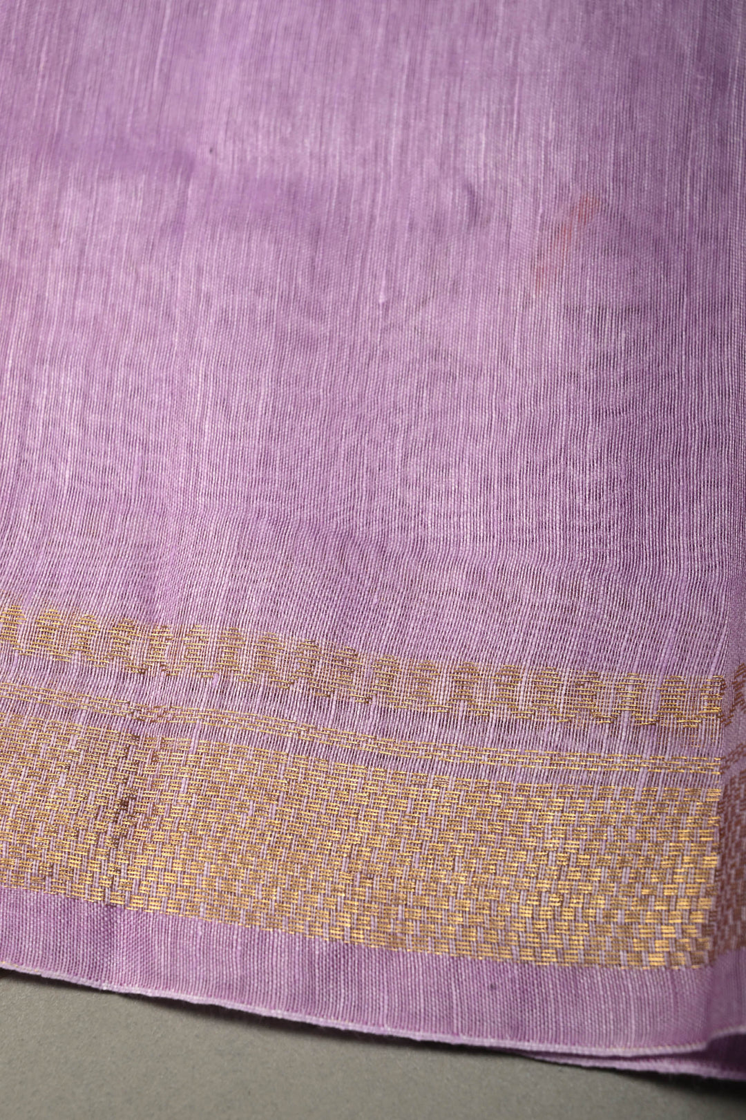 Lavender Tone silk linen saree with white Parijaat Floral embroidery and Zari Border | SHOBITAM