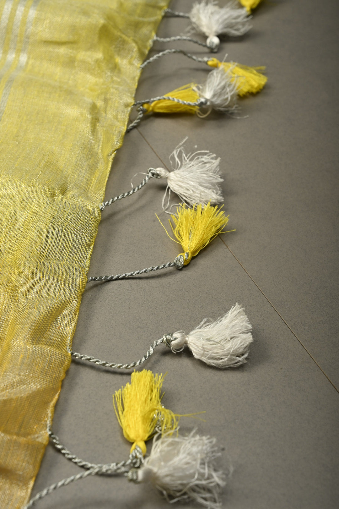 Lime Yellow Ombre Silver Tissue Linen Saree with Silver Zari Border| SHOBITAM