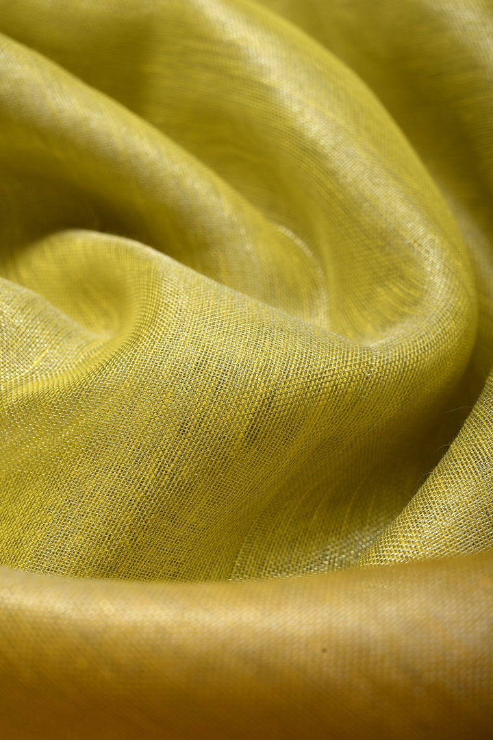 Lime Yellow Ombre Silver Tissue Linen Saree with Silver Zari Border| SHOBITAM