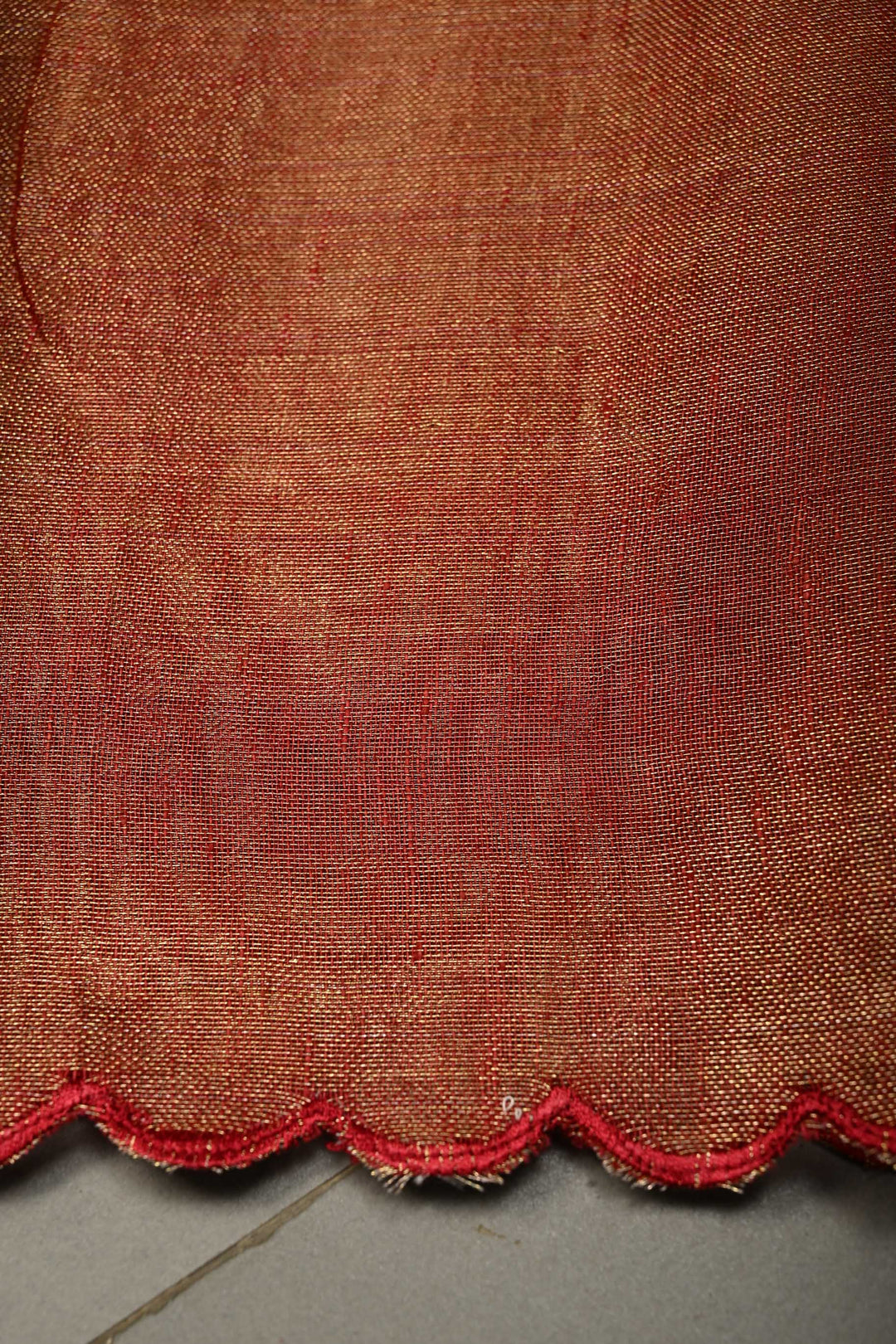 Gold-Maroon Tissue Linen Saree with Scallop Border | SHOBITAM