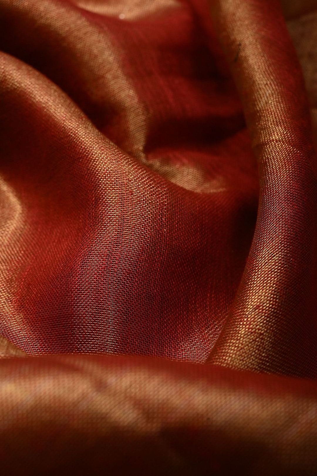 Gold-Maroon Tissue Linen Saree with Scallop Border | SHOBITAM