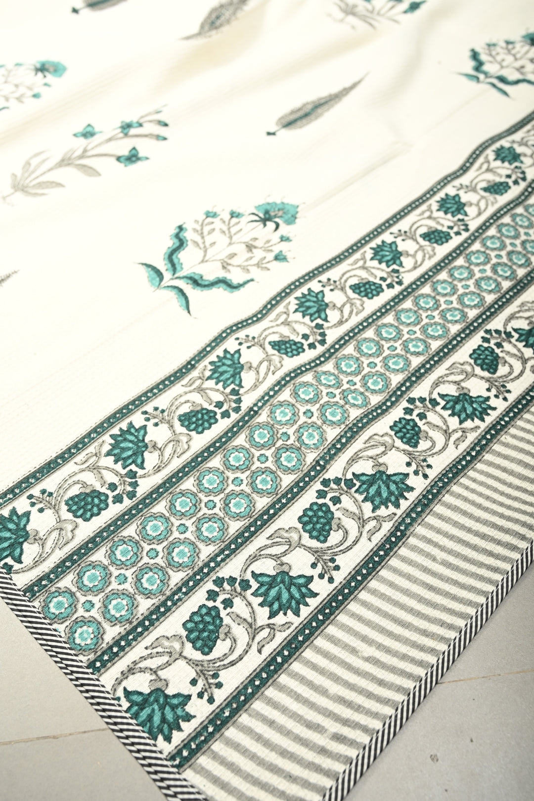 100 x 56" White Extra-Large Cotton Towel with Waffle Weave & Jaipur Hand Block Print | SHOBITAM