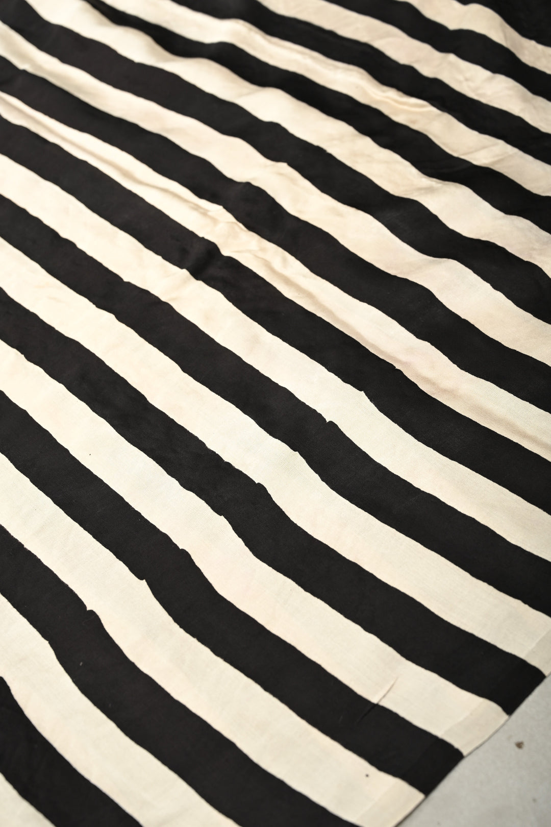 Black-White Ajrakh Hand Block Print on Modal Silk Saree with Vertical Stripes Pattern and Bandhni Pallu | SHOBITAM