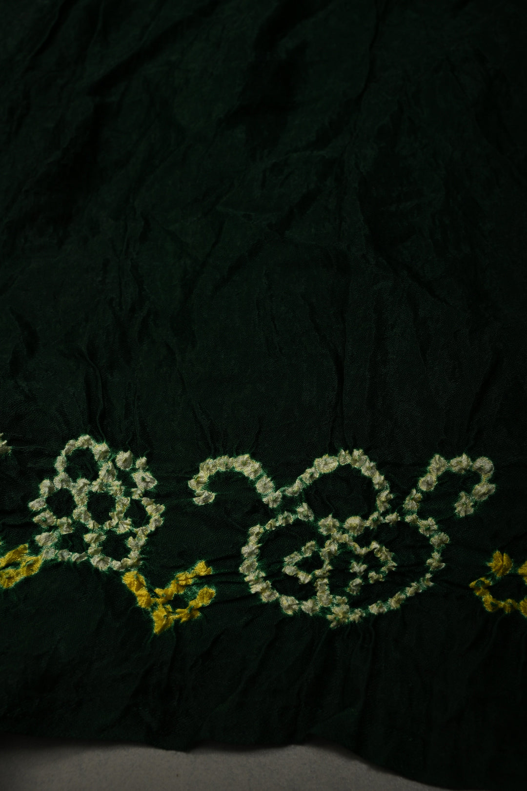 Bottle Green Modal Silk Saree with Gharchola Sarkam Bandhej Design and Zari Border | SHOBITAM